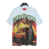 gods short-sleeved heavy weight washed fog high street rock band skull pure cottonprinting t-shirt