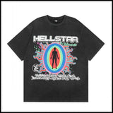 Hs american high street retro washed portrait short-sleeved t-shirt long sleeves sweatshirt hoodie