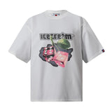 Bbc american high street ice cream flying dog printing short sleeve t-shirt casualshortsloose half lengthjeans summer