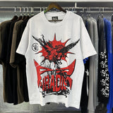 Hs-f summer collection: fog high street washed & distressed heavyweight crew neck graphic tee - couple's style