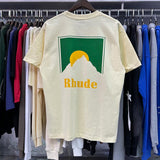 Rhude T Shirts Sunset Classic Print Cotton Casual Short Sleeve Men and Women