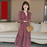 Work Dresses for Teachers Autumn Vintage Dress Loose Slimming and Velvet Padded Floral Dress