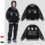 Blackair Jacket Blackair Vintage Fall Winter Coat PU Leather Sleeve Portrait Embroidered Baseball Jacket
