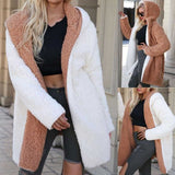Women Sherpa Jacket Lamb Wool Long-Sleeved Hooded Double-Sided Loose Coat for Women