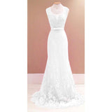 Women Lace Wedding Dress Sexy Backless Mopping Red Dress Deep V-neck Sleeveless Lace Dress