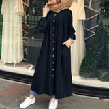 Work Dresses with Pockets Women's Solid Color Long Sleeve Shirt Dress Casual