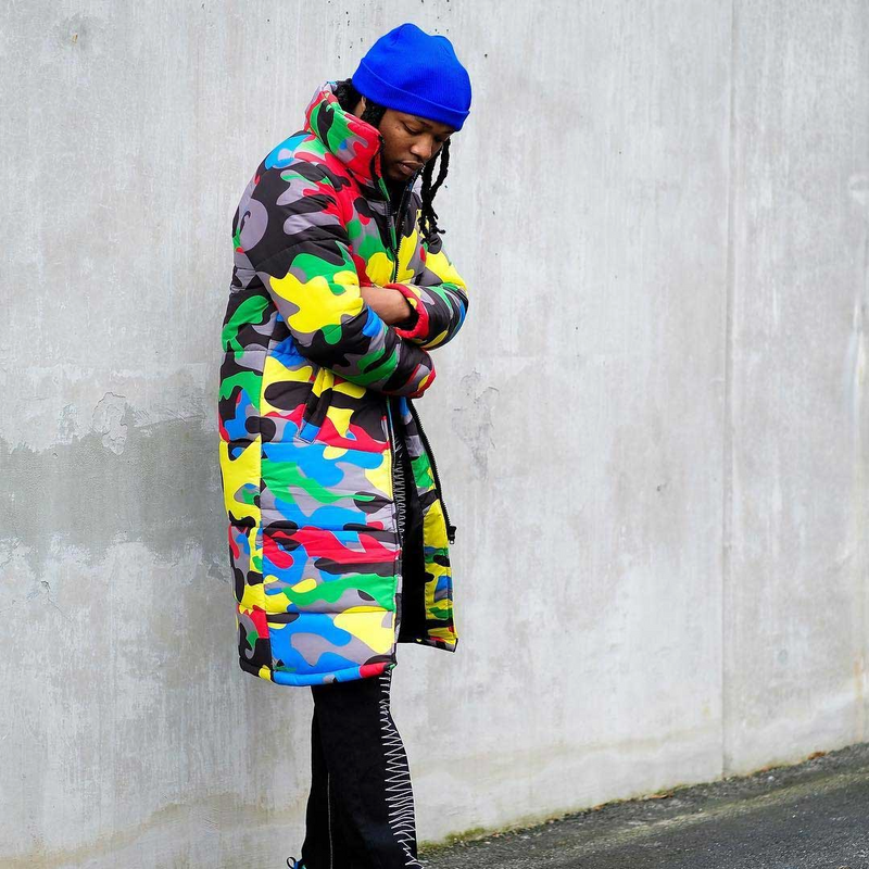 Nina Parker Camo Jacket Color Camouflage Long down Jacket Cotton-Padded Jacket