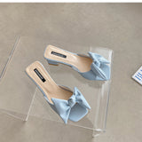 Nude Pumps Block Heel Bowknot Chunky Heel Vintage Slippers