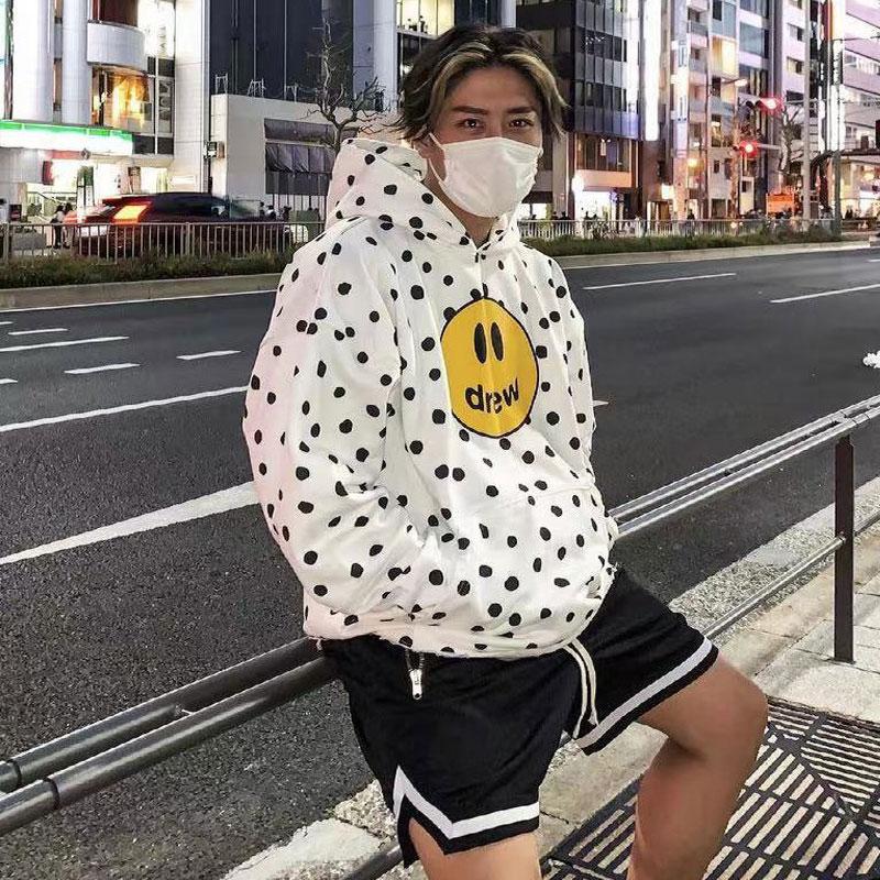 Justin Bieber Drew House Spring and Autumn Sweater Drew Polka Dot Smiley Printed Hip Hop Men's and Women's Casual Hooded Sweater