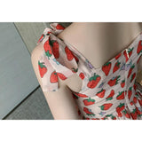 Strawberry Print Strap Chiffon Dress Cottagecore Dress