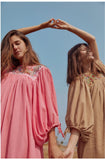 Beth Dutton Bohemian Winter Dress Midi Dresses Embroidered Dress Puff Sleeve Loose Vacation Long Dress