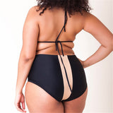 Women Plus Size Swimwear Bikini Color Matching High Waist Half Sleeve Split Swimsuit