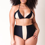 Women Plus Size Swimwear Bikini Color Matching High Waist Half Sleeve Split Swimsuit
