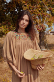 Beth Dutton Bohemian Winter Dress Midi Dresses Embroidered Dress Puff Sleeve Loose Vacation Long Dress