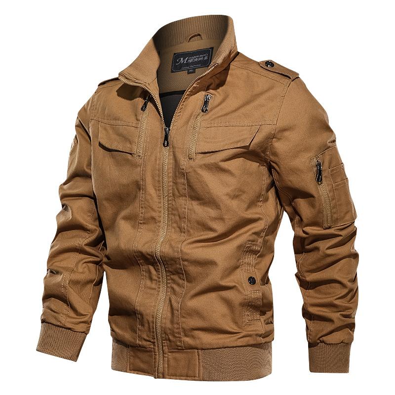 Men Fit Bomber Jacket Windbreaker Moto Street Coat Spring Men's Jacket Cotton Washed Overalls plus Size Loose Solid Color Coat Men