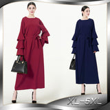 Muslim Women Stylish Kashibo Abaya Muslim Ladies Long Gown Islamic Clothing Jilbab Jalabiya Round Neck Loose Lace-up Long Sleeve Dress for Women