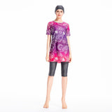 Burkini Muslim Swimwear Printed Short-Sleeved Swimsuit Conservative Cropped Swimsuit