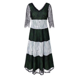 Women Plus Size Maxi Dresses Lace Stitching Contrast Color Striped Large Swing Dress for Women
