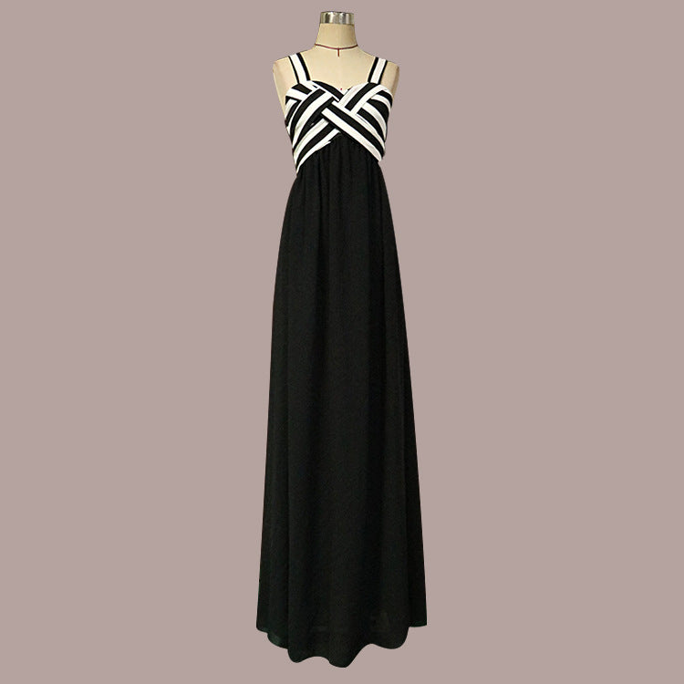 Women Plus Size Maxi Dresses Sleeveless Striped Cross Dress