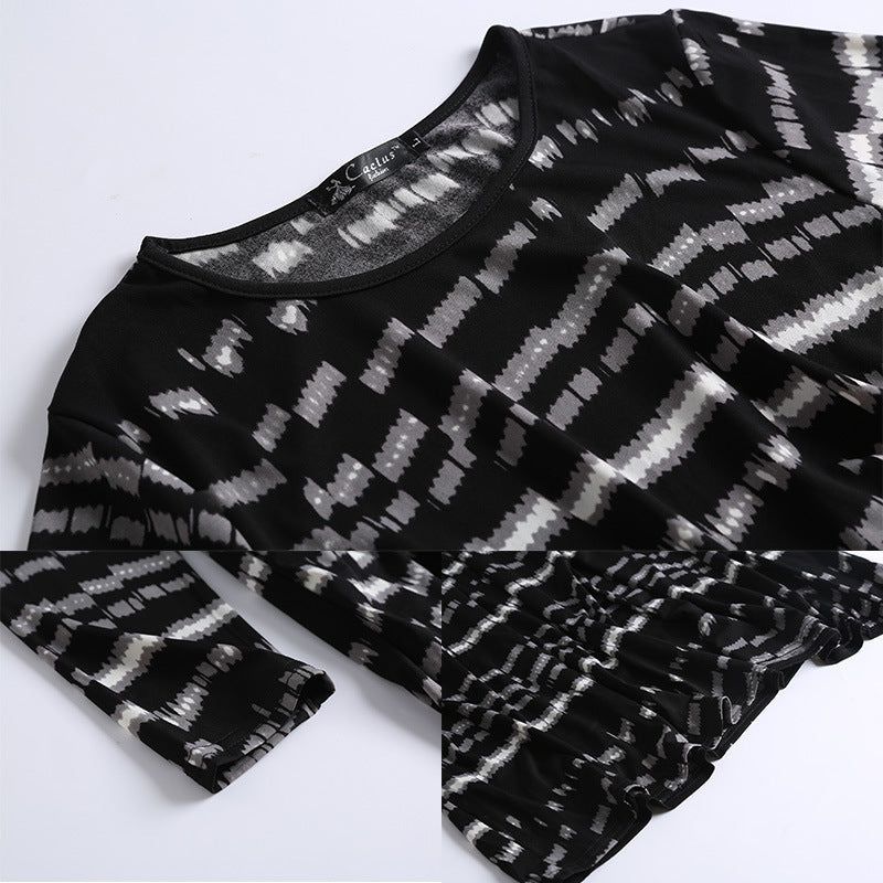 Women Plus Size Maxi Dresses Muslim Print Long Sleeve Dress