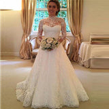 Women Lace Wedding Dress Lace Long Sleeve See-through Wedding Dress Formal Dress