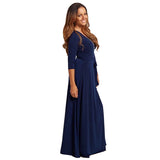 Women Plus Size Maxi Dresses Nine-Quarter Sleeve Solid Color Deep V High Waist Large Swing Long Dress