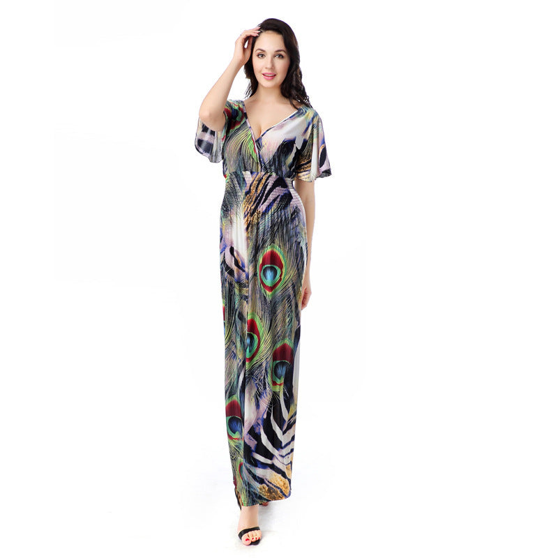 Women Plus Size Maxi Dresses Slimming Printed Summer Long Dress