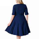 Women Plus Size MIDI Dressesv Collar Mid-Sleeve Large Swing Dress