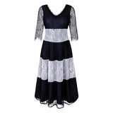 Women Plus Size Maxi Dresses Lace Stitching Contrast Color Striped Large Swing Dress for Women