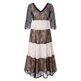Women Plus Size Maxi Dresses Lace Stitching Contrast Color Striped Large Swing Dress for Women