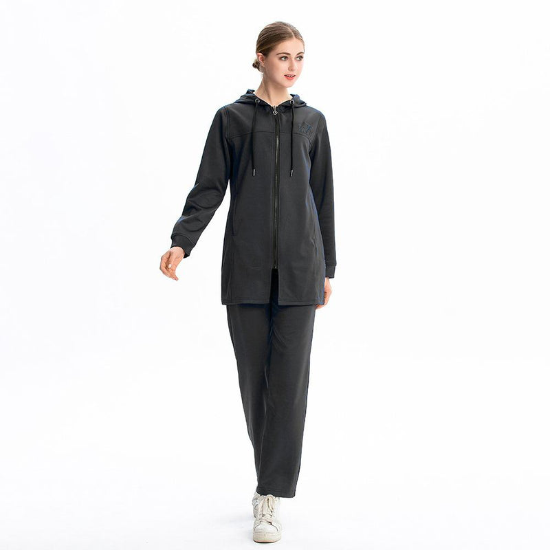 Burkini Muslim Swimwear Solid Color Hooded Zipper Pocket Loose Casual Sportswear