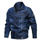 Men Fit Bomber Jacket Windbreaker Moto Street Coat Casual Men's Denim Jacket plus Size Multi-Pocket Turn-down Collar Coat