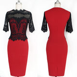 Women Plus Size Midi Dresses Spring/Summer Sexy Fashion Lace Stitching Half Sleeve Pencil Dress