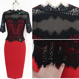 Women Plus Size Midi Dresses Spring/Summer Sexy Fashion Lace Stitching Half Sleeve Pencil Dress