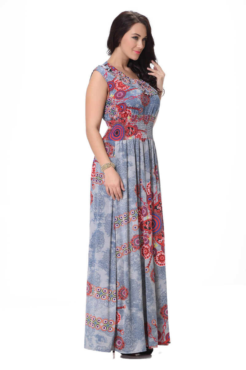 Women Plus Size Maxi Dresses Retro Sleeveless Large Swing Dress