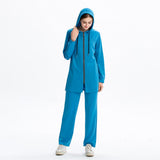 Burkini Muslim Swimwear Solid Color Hooded Zipper Pocket Loose Casual Sportswear