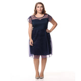 Women Plus Size Midi Dresses Summer Short Sleeve Stitching Slim Fit Knee-Length Dress