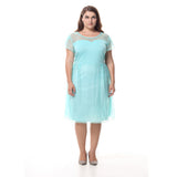 Women Plus Size Midi Dresses Summer Short Sleeve Stitching Slim Fit Knee-Length Dress