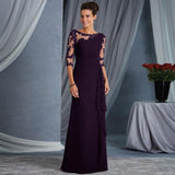 Women Lace Wedding Dress Spring/Summer Lace See-through round Neck Shirt with Half Sleeve Dress Gown