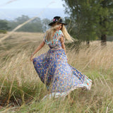 Beth Dutton Bohemian Dress Summer Spring Midi Dresses Beach Vacation Style Short Sleeve Large Swing Pleated Printed Dress