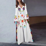 Beth Dutton Bohemian Dress Winter Autumn Midi Dresses Multicolored Tassel Split Maxi Dress Bohemian Printed Dress