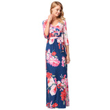 Women Plus Size Maxi Dresses Printed Beach Vacation Half Sleeve V-neck Dress