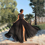 Women Lace Wedding Dress Solid Color round Neck Chiffon Dress Large Swing Dress