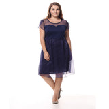 Women Plus Size Midi Dresses Summer Short Sleeve Stitching Slim Fit Knee-Length Dress