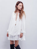 Women Dresses plus Size Sexy V-neck Lantern Sleeve Dress