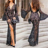 Women Lace Wedding Dress Summer Dress Sexy V-neck Backless Batwing Sleeve Dress for Women