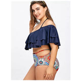 Women Plus Size Swimwear Tankinis Sexy Off-the-Shoulder Ruffled High Waist Split Swimsuit for Women