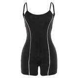 Summer Sexy Backless Tight Stitching Reflective Stripe Suspender Jumpsuit