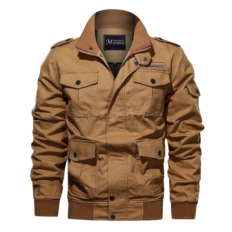 Men Fit Bomber Jacket Windbreaker Moto Street Coat Men's Spring and Autumn plus Size Jacket Men Multi-Pocket Workwear