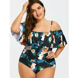 Women Plus Size Swimwear Tankinis Sexy Print Off-Shoulder Slimming Two-Piece Swimsuits Women